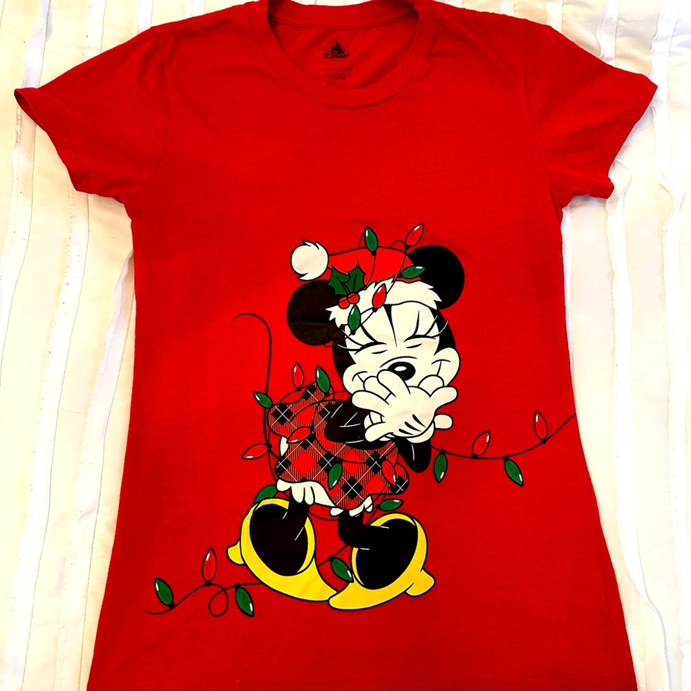Minnie Mouse Disney Christmas holiday tee with Christmas Lights & Plaid
